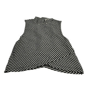 Free People Sleeveless Mock Neck Asymmetrical Hem Striped Gray Black Medium NWOT